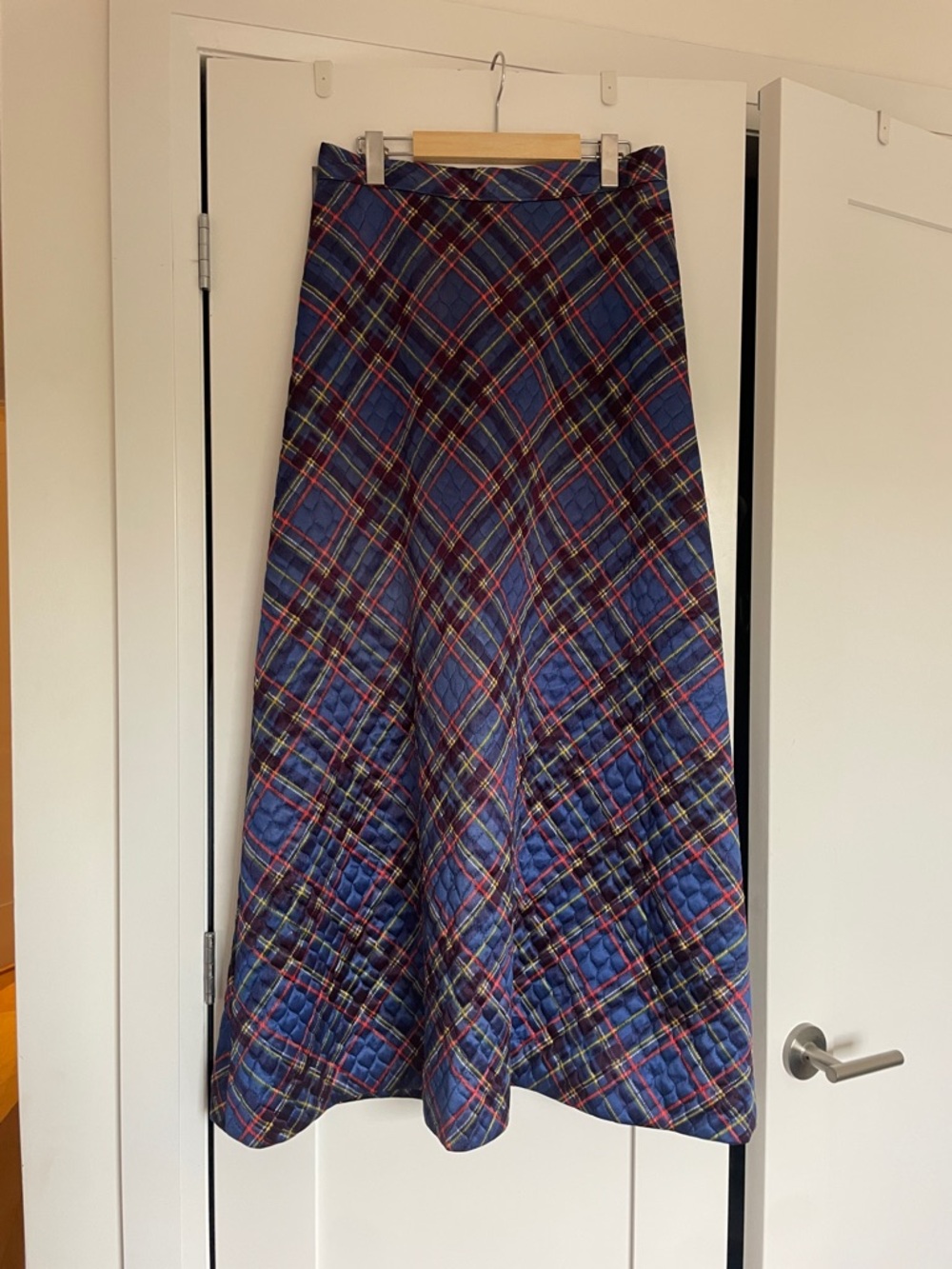Vintage Quilted Plaid A-Line Maxi Skirt